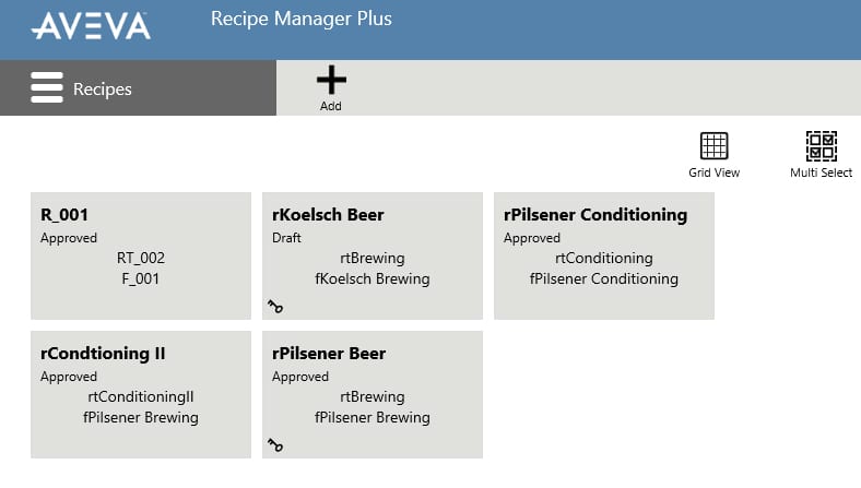 AVEVA Recipe Management Recipes